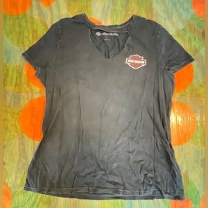 Harley Davidson Black T-shirt V Neck Cut Out Women’s Top Large Be Fast Not Last